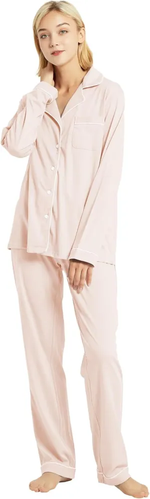 100% Cotton Pajama Set for Women Long Sleeve Womens Sleepwear Button Down NightWear Soft Pj Lounge Sets