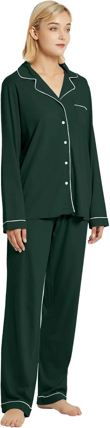 100% Cotton Pajama Set for Women Long Sleeve Womens Sleepwear Button Down NightWear Soft Pj Lounge Sets