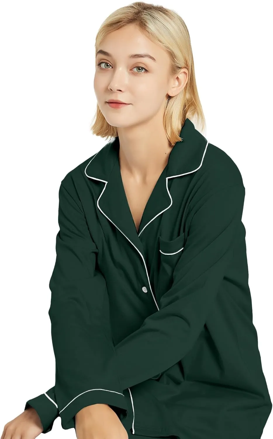 100% Cotton Pajama Set for Women Long Sleeve Womens Sleepwear Button Down NightWear Soft Pj Lounge Sets
