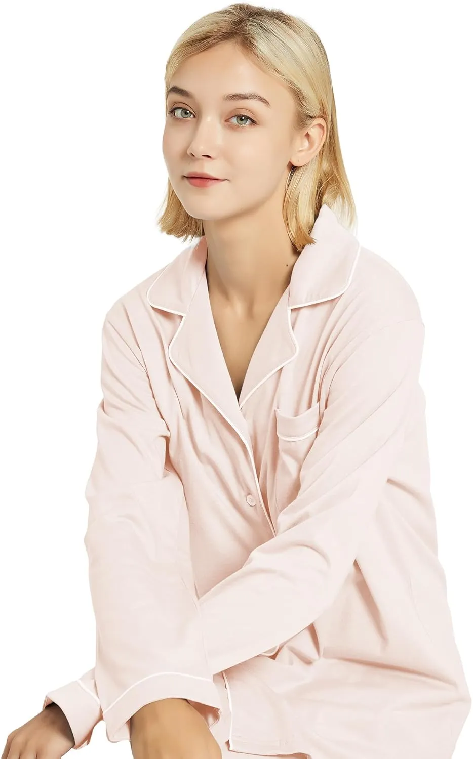 100% Cotton Pajama Set for Women Long Sleeve Womens Sleepwear Button Down NightWear Soft Pj Lounge Sets
