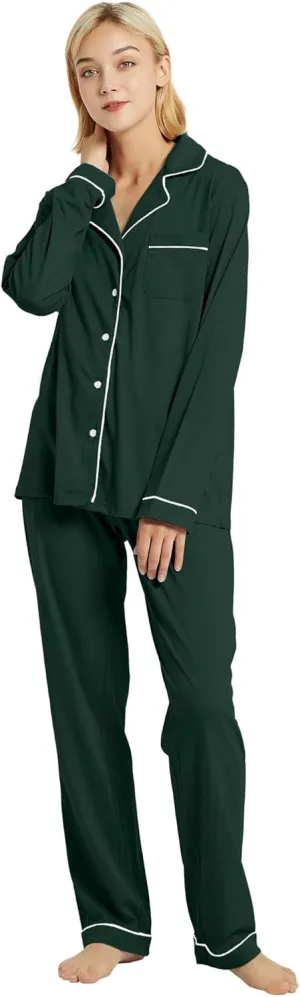 100% Cotton Pajama Set for Women Long Sleeve Womens Sleepwear Button Down NightWear Soft Pj Lounge Sets