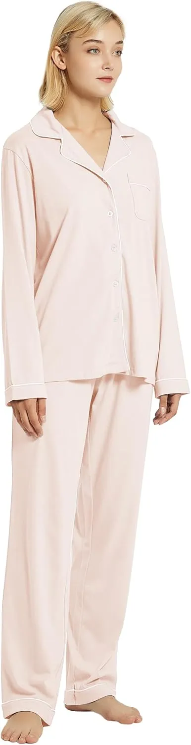 100% Cotton Pajama Set for Women Long Sleeve Womens Sleepwear Button Down NightWear Soft Pj Lounge Sets