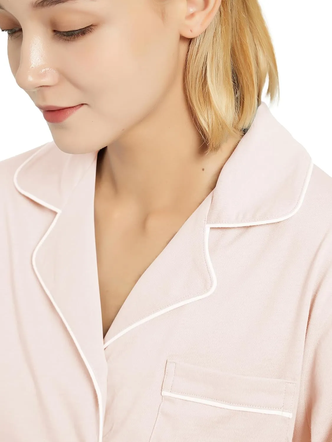 100% Cotton Pajama Set for Women Long Sleeve Womens Sleepwear Button Down NightWear Soft Pj Lounge Sets