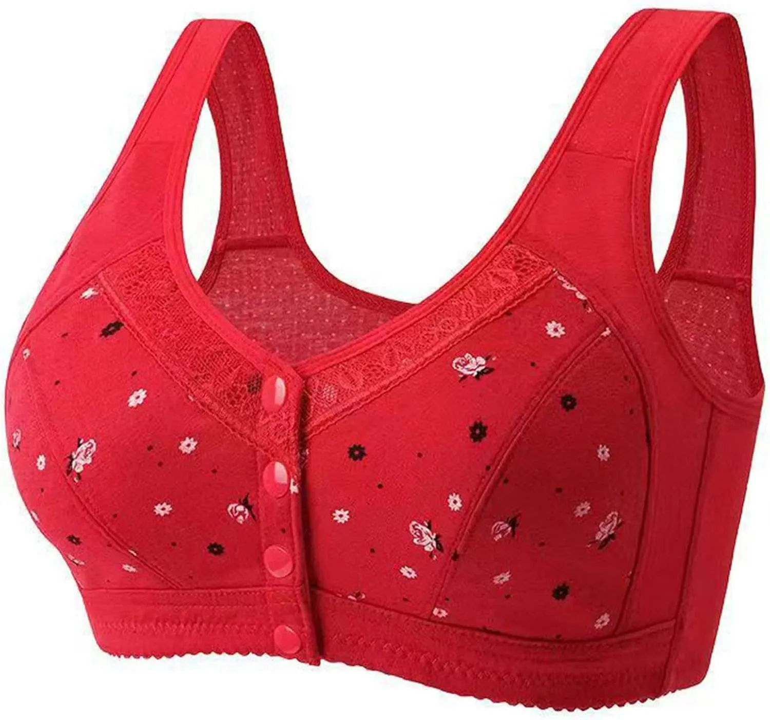 2 Pack Daisy Bras for Older Women 2025 Front Close Button Bras Comfortable Full Coverage No Underwire Bras