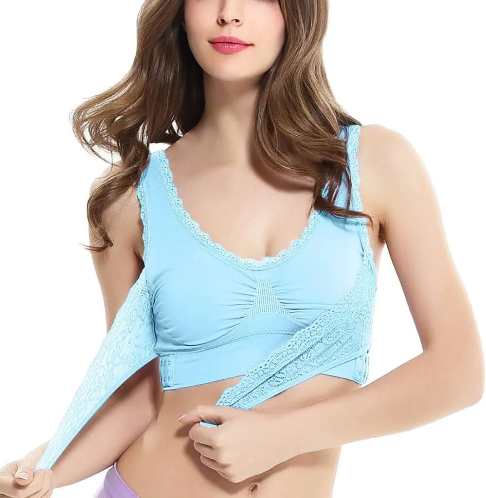 3 Pack Kendally Bra, Kendally Comfy Corset Bra Front Cross Side Buckle Lace Bras Wireless Push Up Slim and Shape Bra