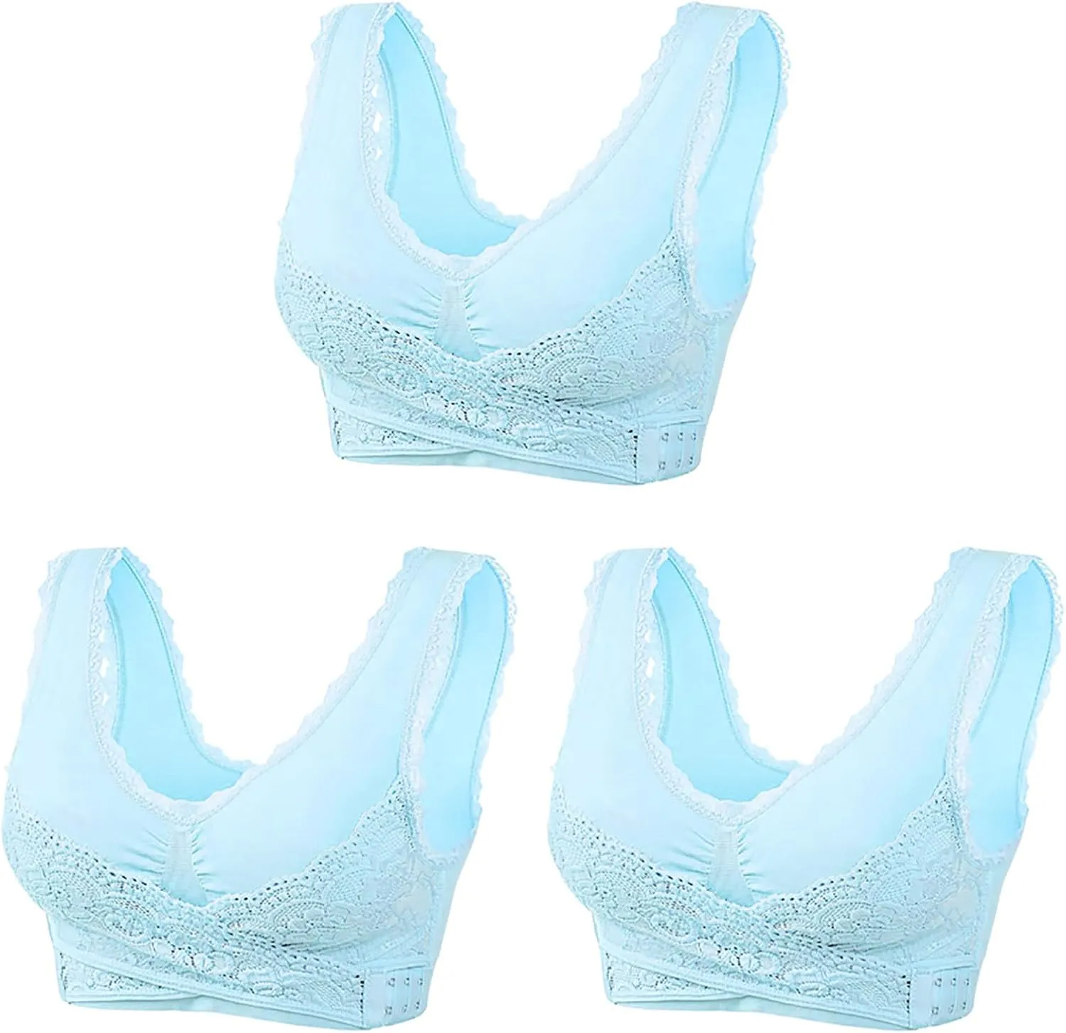 3 Pack Kendally Bra, Kendally Comfy Corset Bra Front Cross Side Buckle Lace Bras Wireless Push Up Slim and Shape Bra