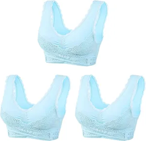 3 Pack Kendally Bra, Kendally Comfy Corset Bra Front Cross Side Buckle Lace Bras Wireless Push Up Slim and Shape Bra