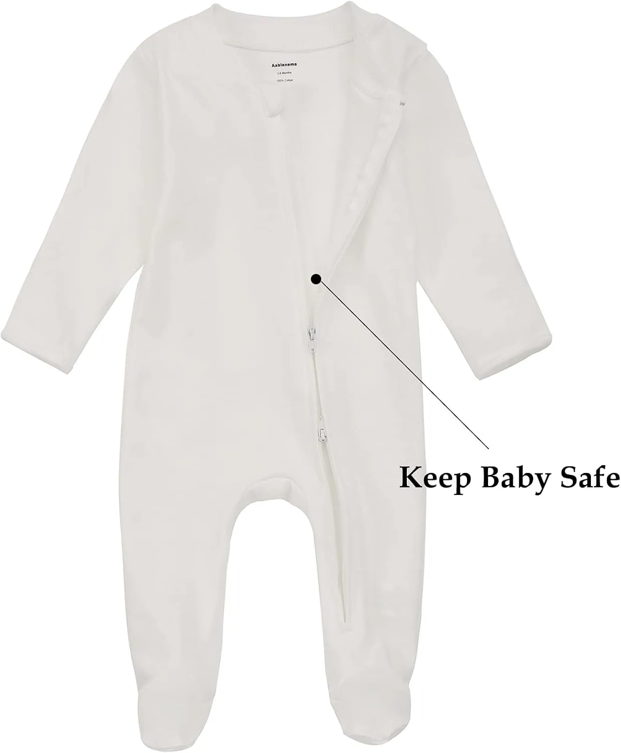 Aablexema Organic Cotton Baby Footie Pajamas with Mittens Newborn Soft Zip Sleeper
