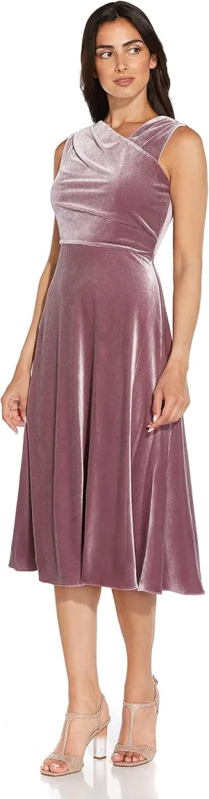 Adrianna Papell Women's Draped Velvet Bias Midi Dress