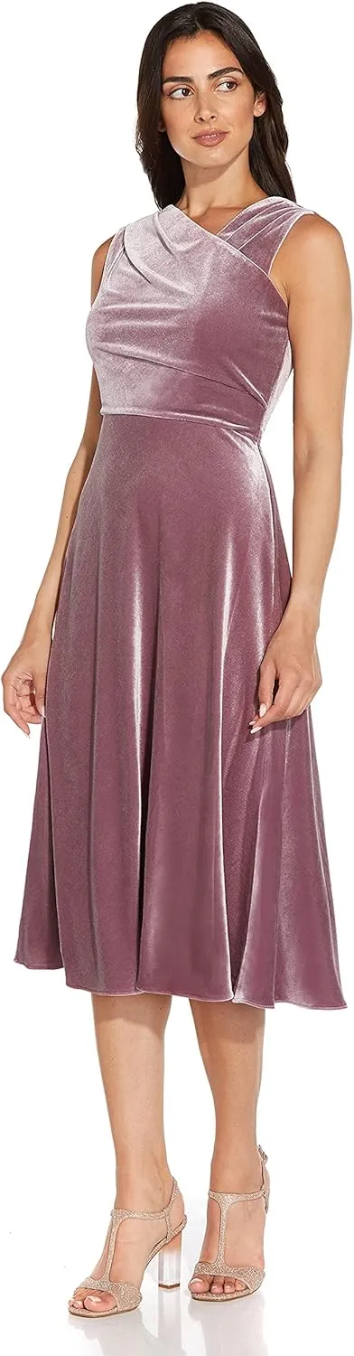 Adrianna Papell Women's Draped Velvet Bias Midi Dress