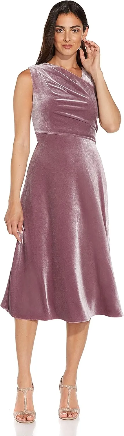 Adrianna Papell Women's Draped Velvet Bias Midi Dress