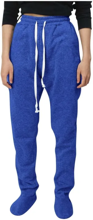 Adult Footed Sweatpants with Sherpa Fleece Lined Feet Winter Soft Warm Nightwear Loungewear Solid Footed Loose Pajamas Pants