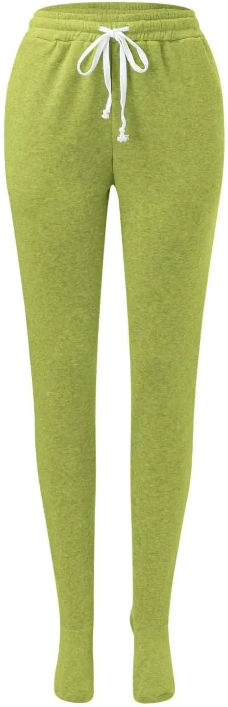 Adult Footed Sweatpants with Sherpa Fleece Lined Feet Winter Soft Warm Nightwear Loungewear Solid Footed Loose Pajamas Pants
