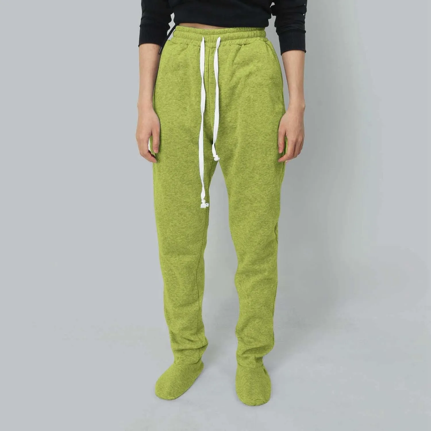 Adult Footed Sweatpants with Sherpa Fleece Lined Feet Winter Soft Warm Nightwear Loungewear Solid Footed Loose Pajamas Pants