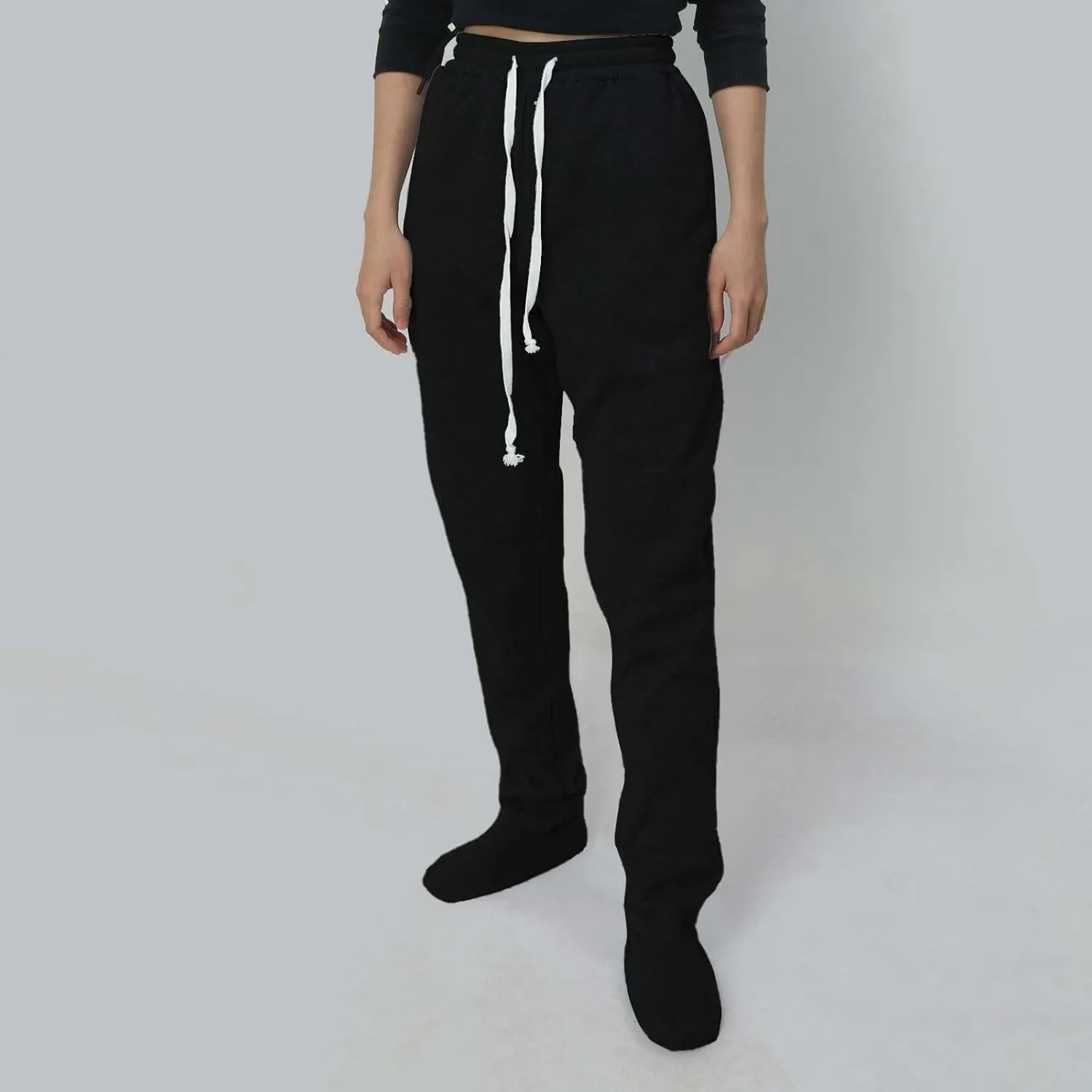 Adult Footed Sweatpants with Sherpa Fleece Lined Feet Winter Soft Warm Nightwear Loungewear Solid Footed Loose Pajamas Pants