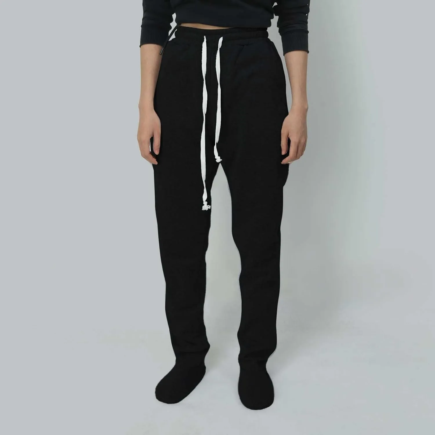 Adult Footed Sweatpants with Sherpa Fleece Lined Feet Winter Soft Warm Nightwear Loungewear Solid Footed Loose Pajamas Pants