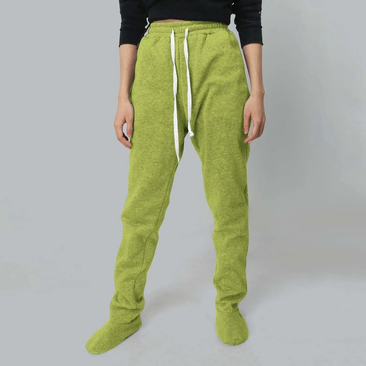Adult Footed Sweatpants with Sherpa Fleece Lined Feet Winter Soft Warm Nightwear Loungewear Solid Footed Loose Pajamas Pants