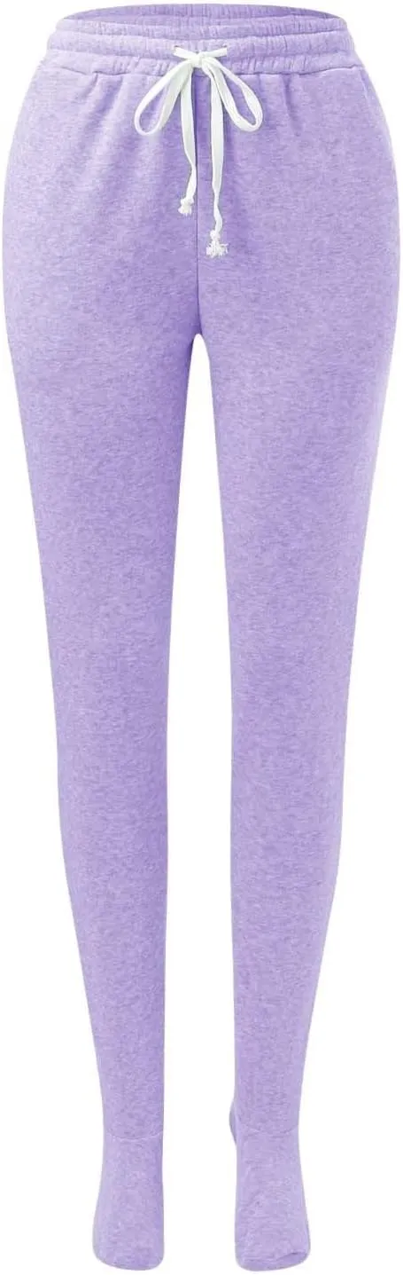 Adult Footed Sweatpants with Sherpa Fleece Lined Feet Winter Soft Warm Nightwear Loungewear Solid Footed Loose Pajamas Pants