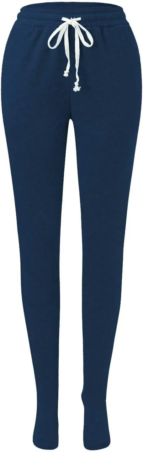 Adult Footed Sweatpants with Sherpa Fleece Lined Feet Winter Soft Warm Nightwear Loungewear Solid Footed Loose Pajamas Pants