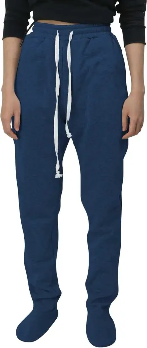 Adult Footed Sweatpants with Sherpa Fleece Lined Feet Winter Soft Warm Nightwear Loungewear Solid Footed Loose Pajamas Pants