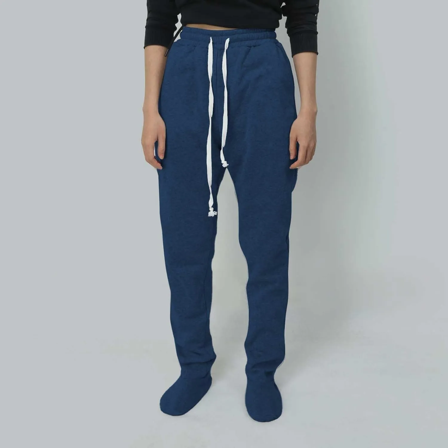 Adult Footed Sweatpants with Sherpa Fleece Lined Feet Winter Soft Warm Nightwear Loungewear Solid Footed Loose Pajamas Pants