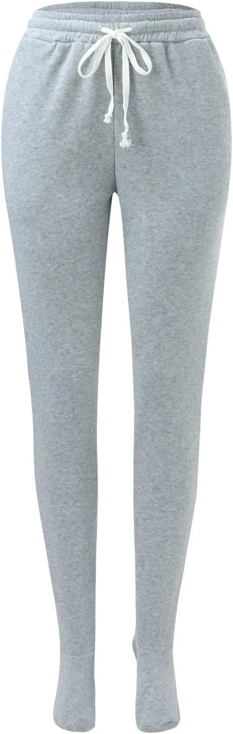 Adult Footed Sweatpants with Sherpa Fleece Lined Feet Winter Soft Warm Nightwear Loungewear Solid Footed Loose Pajamas Pants
