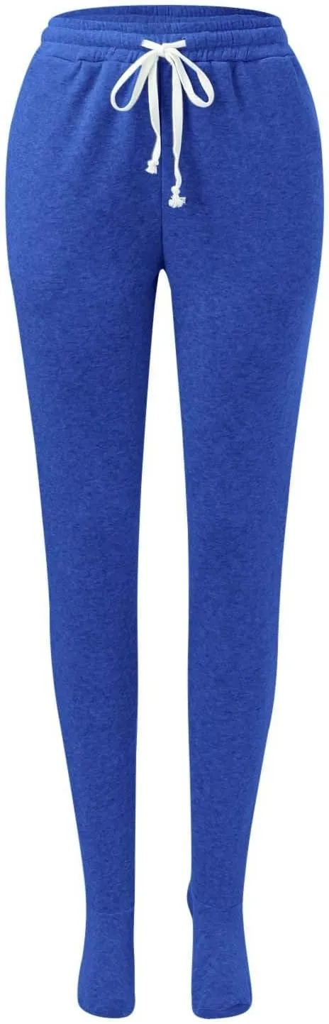 Adult Footed Sweatpants with Sherpa Fleece Lined Feet Winter Soft Warm Nightwear Loungewear Solid Footed Loose Pajamas Pants
