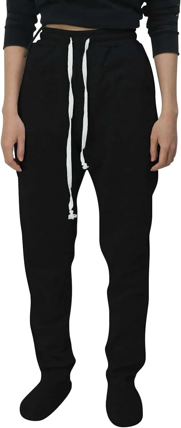 Adult Footed Sweatpants with Sherpa Fleece Lined Feet Winter Soft Warm Nightwear Loungewear Solid Footed Loose Pajamas Pants