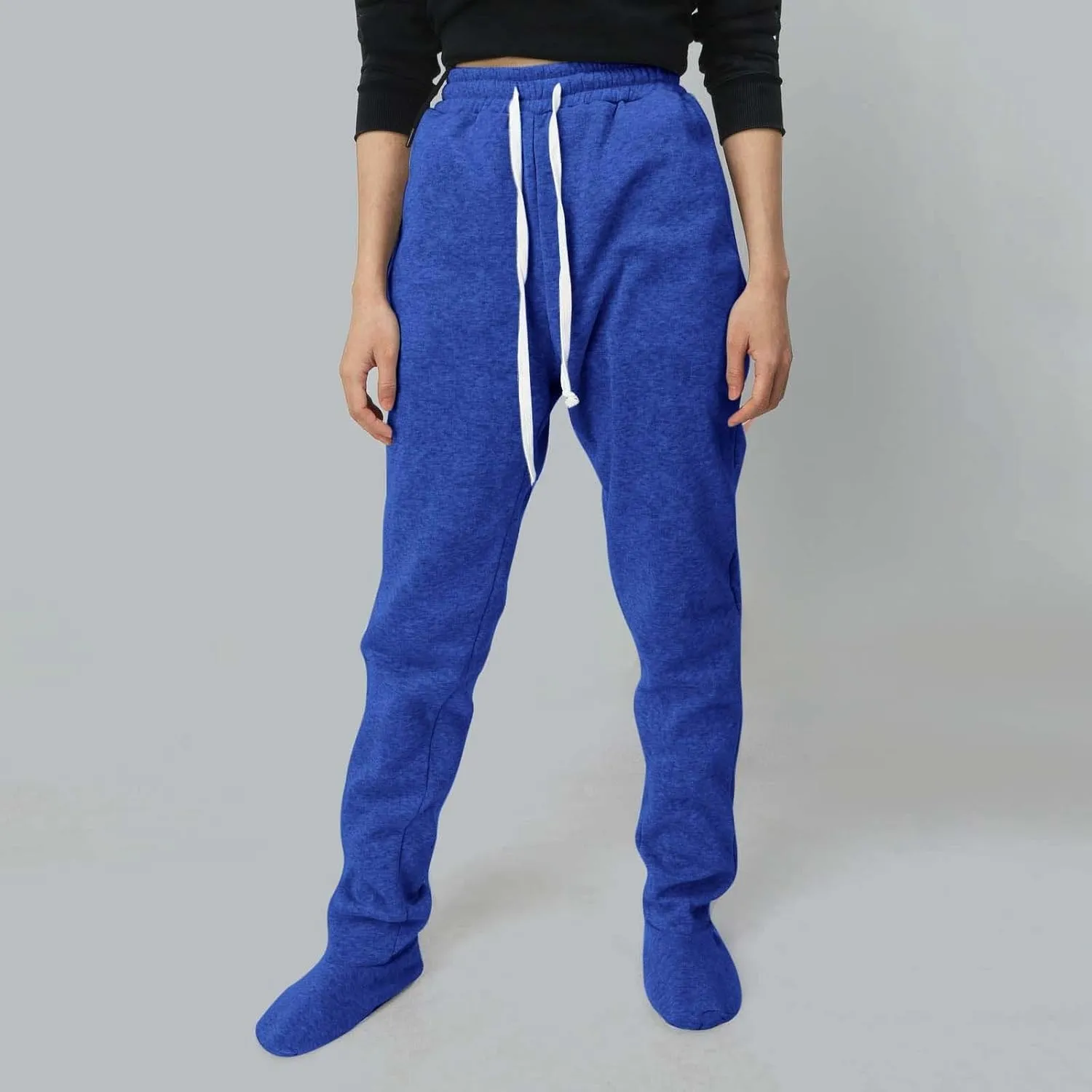 Adult Footed Sweatpants with Sherpa Fleece Lined Feet Winter Soft Warm Nightwear Loungewear Solid Footed Loose Pajamas Pants