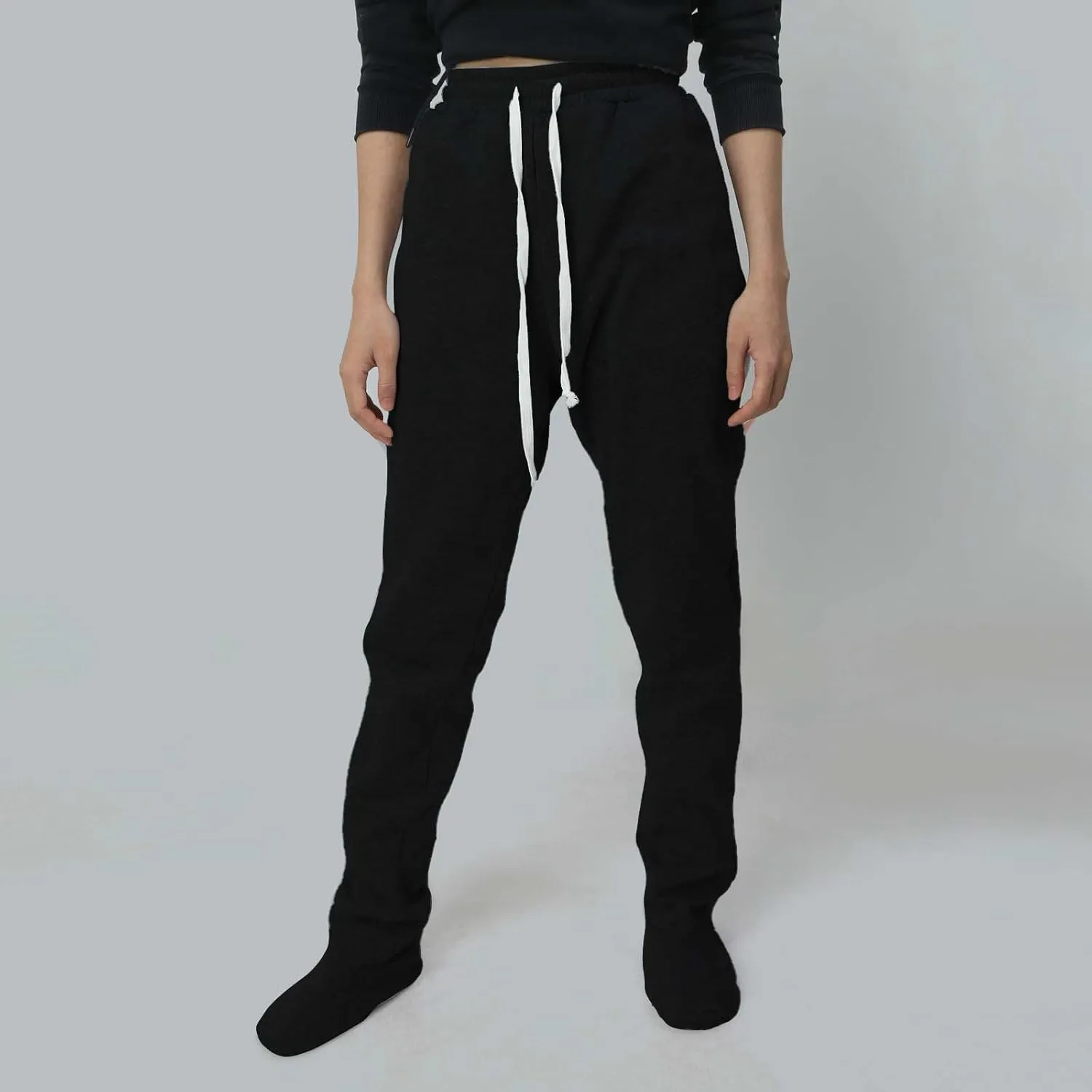 Adult Footed Sweatpants with Sherpa Fleece Lined Feet Winter Soft Warm Nightwear Loungewear Solid Footed Loose Pajamas Pants
