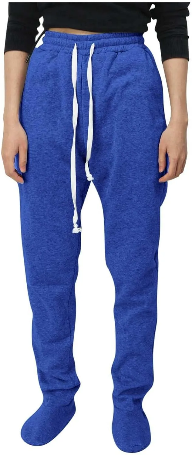 Adult Footed Sweatpants with Sherpa Fleece Lined Feet Winter Soft Warm Nightwear Loungewear Solid Footed Loose Pajamas Pants