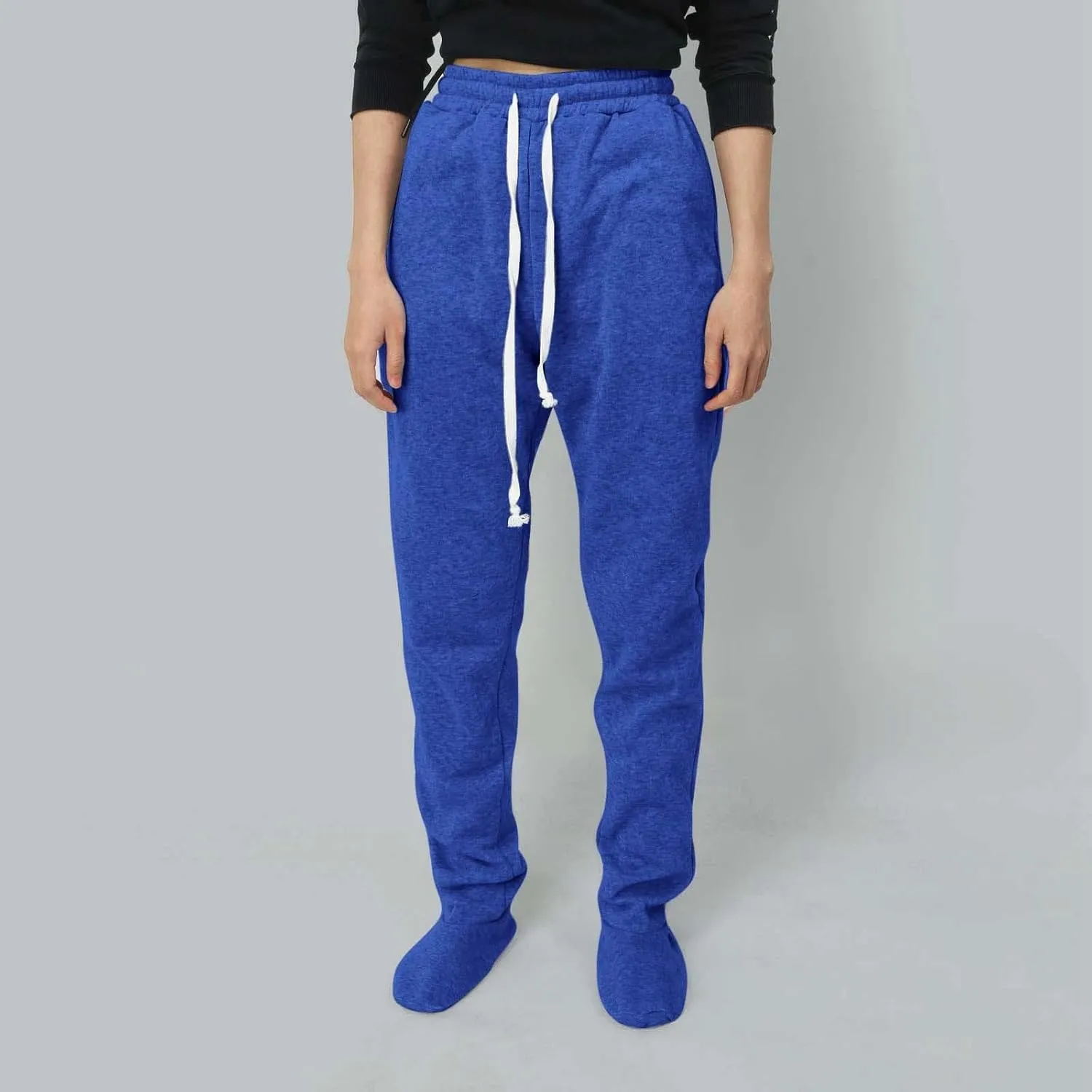 Adult Footed Sweatpants with Sherpa Fleece Lined Feet Winter Soft Warm Nightwear Loungewear Solid Footed Loose Pajamas Pants