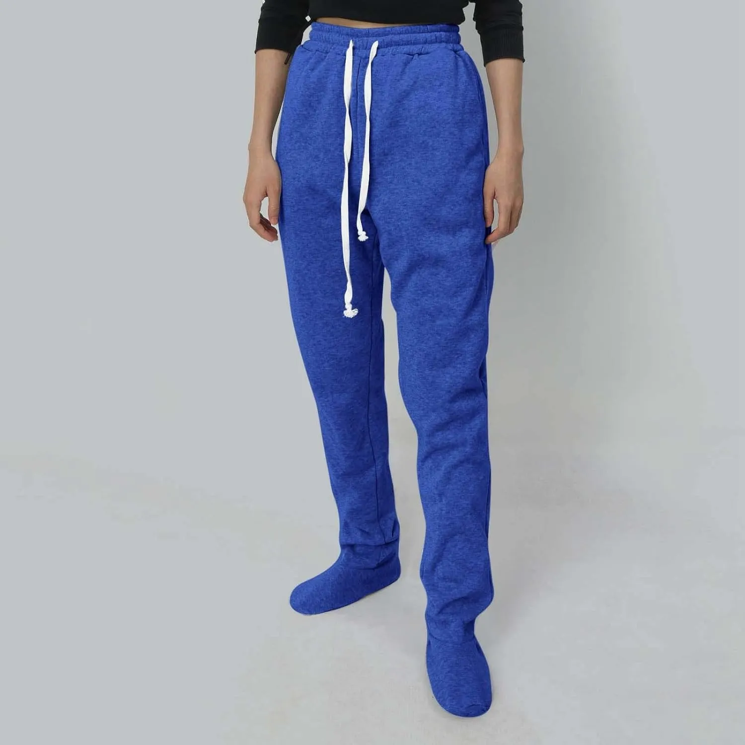 Adult Footed Sweatpants with Sherpa Fleece Lined Feet Winter Soft Warm Nightwear Loungewear Solid Footed Loose Pajamas Pants