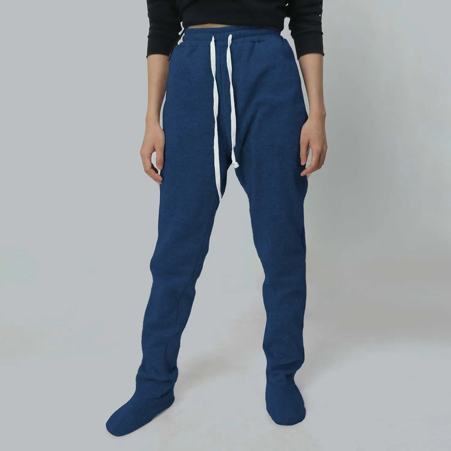 Adult Footed Sweatpants with Sherpa Fleece Lined Feet Winter Soft Warm Nightwear Loungewear Solid Footed Loose Pajamas Pants