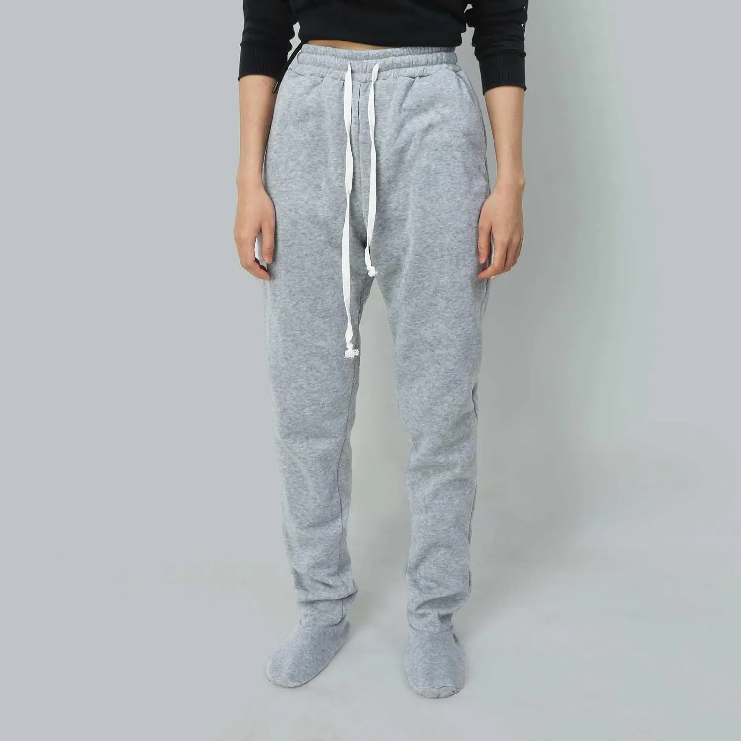 Adult Footed Sweatpants with Sherpa Fleece Lined Feet Winter Soft Warm Nightwear Loungewear Solid Footed Loose Pajamas Pants