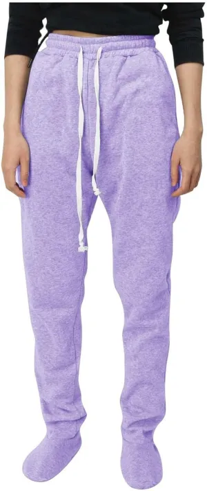 Adult Footed Sweatpants with Sherpa Fleece Lined Feet Winter Soft Warm Nightwear Loungewear Solid Footed Loose Pajamas Pants