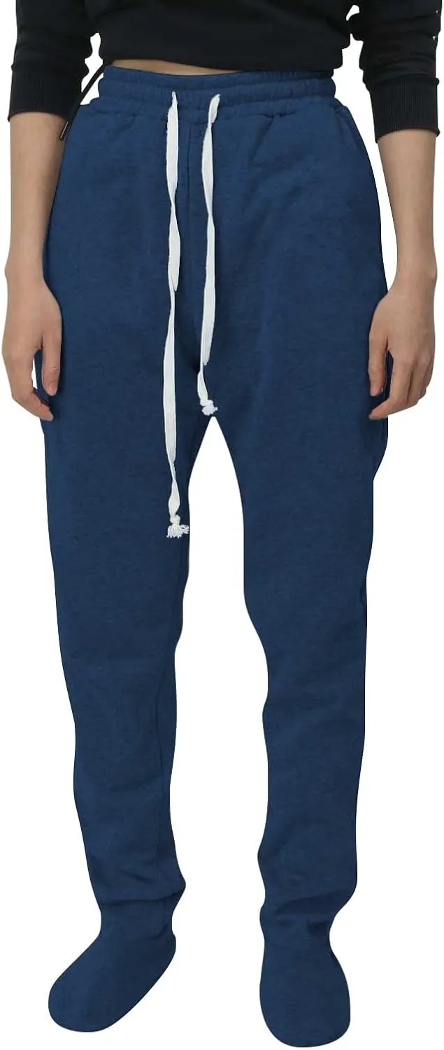 Adult Footed Sweatpants with Sherpa Fleece Lined Feet Winter Soft Warm Nightwear Loungewear Solid Footed Loose Pajamas Pants