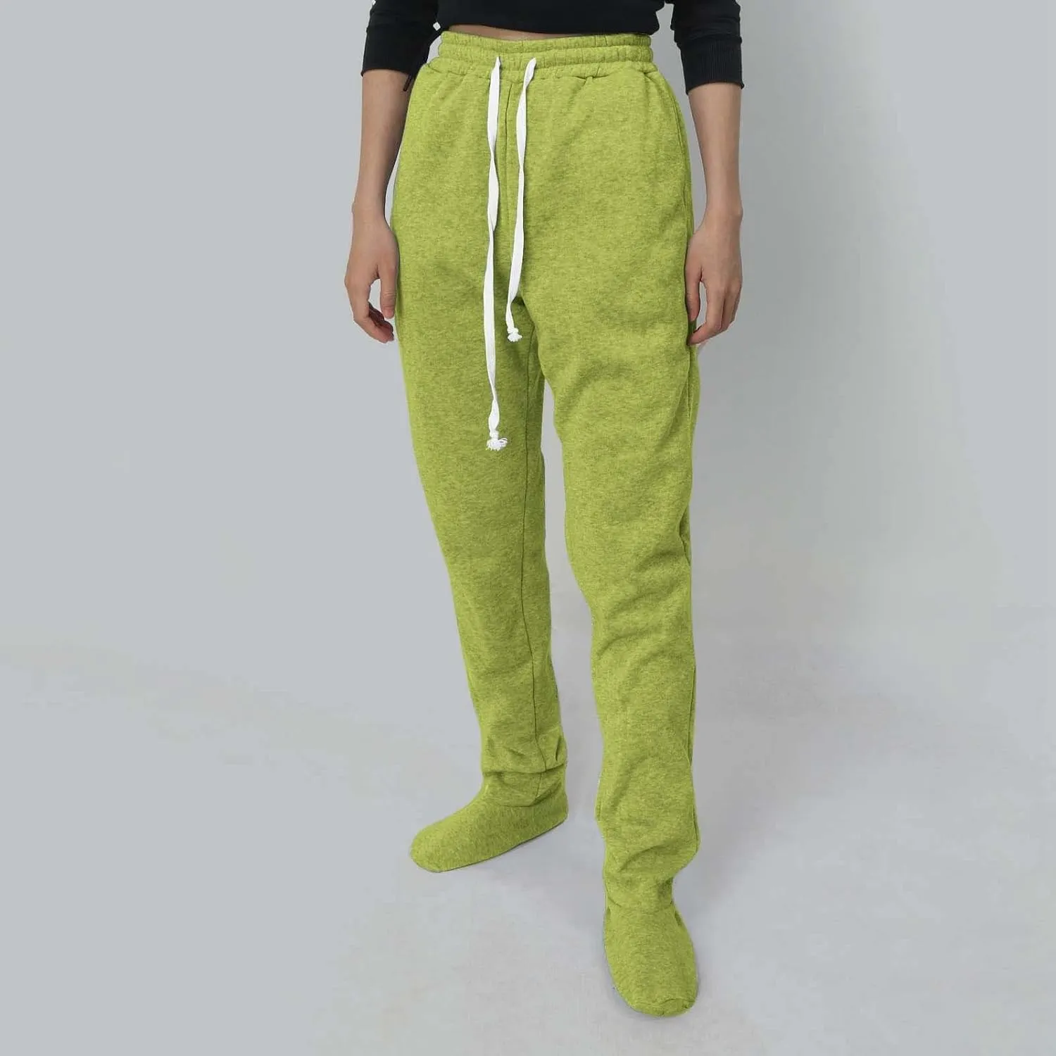 Adult Footed Sweatpants with Sherpa Fleece Lined Feet Winter Soft Warm Nightwear Loungewear Solid Footed Loose Pajamas Pants