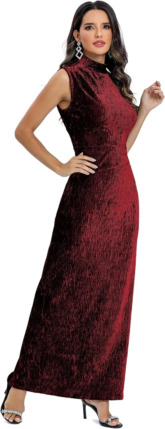 Aigeman Women Open Back Velvet Maxi Dress Halter Evening Gown Back Split Backless Bodycon Velvet Cocktail Dress 79