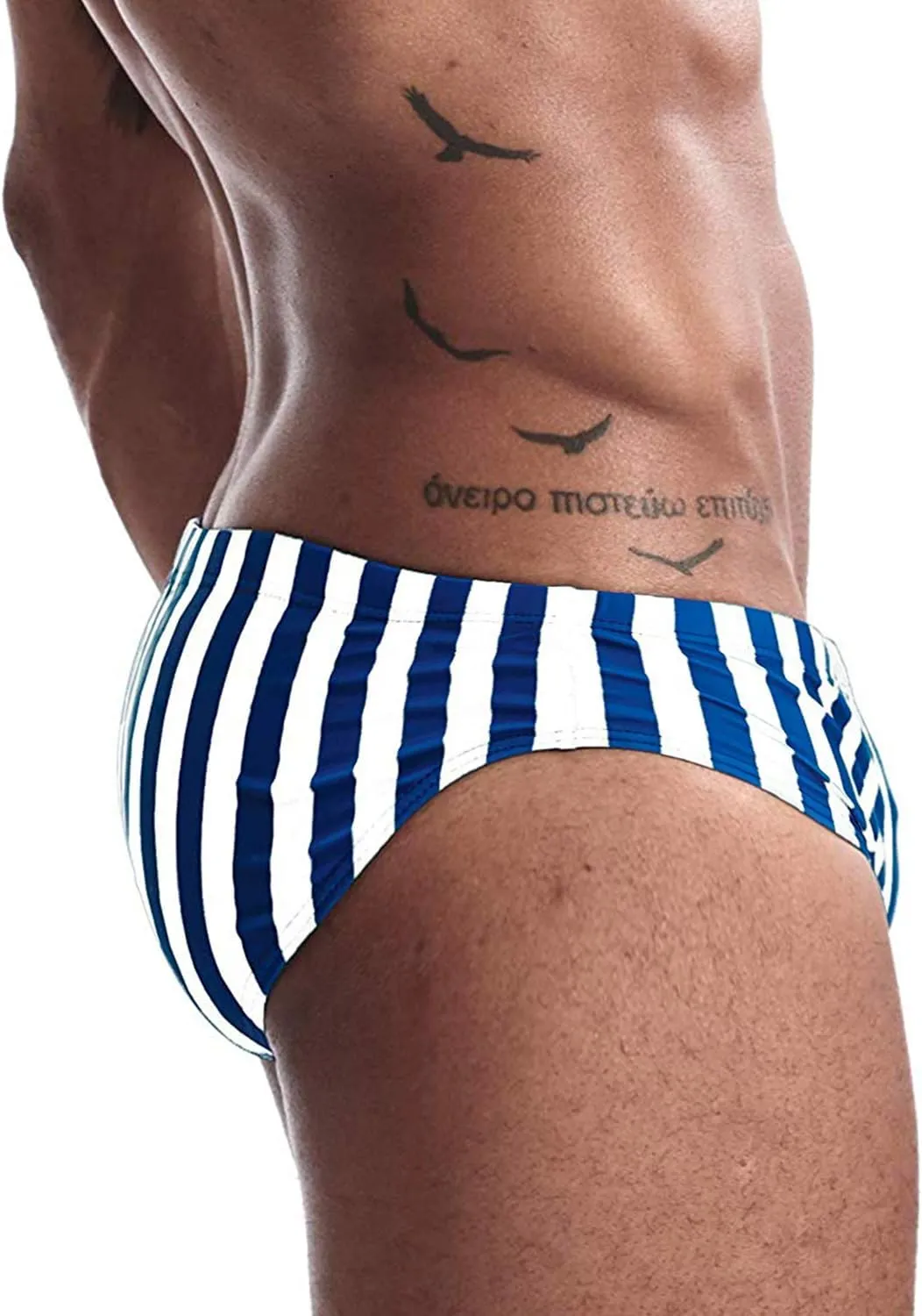 AIMPACT Mens Stripe Swim Briefs Retro Swimwear Sexy Bikini Swimsuit Print Bathing Suit