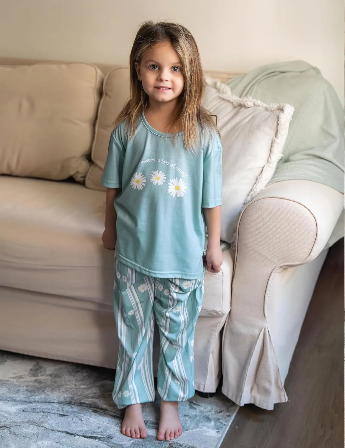 Arshiner Girls Pajama Set 3 Piece Short Sleeve Sleepwear Summer Soft Cute Pjs Outfits