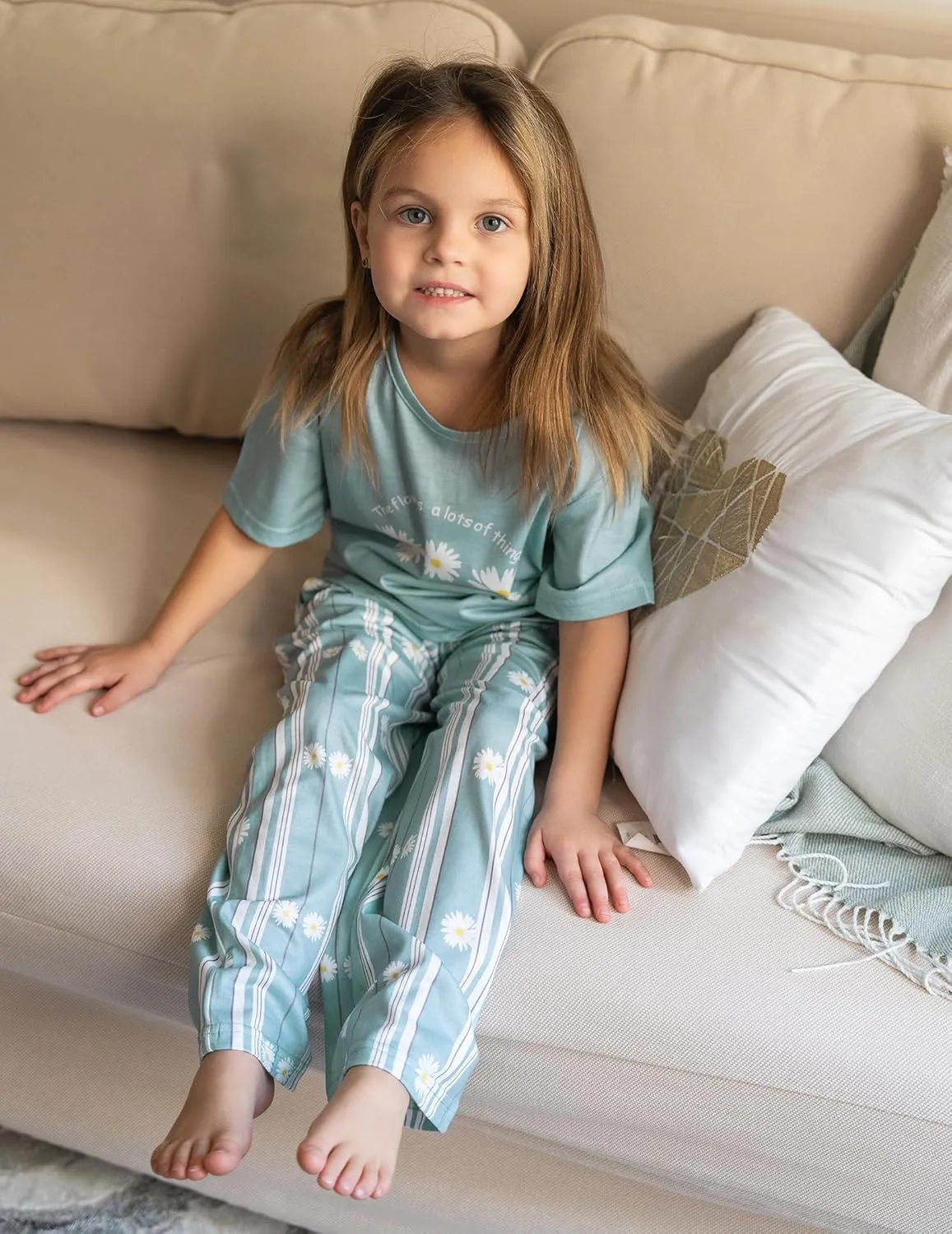 Arshiner Girls Pajama Set 3 Piece Short Sleeve Sleepwear Summer Soft Cute Pjs Outfits