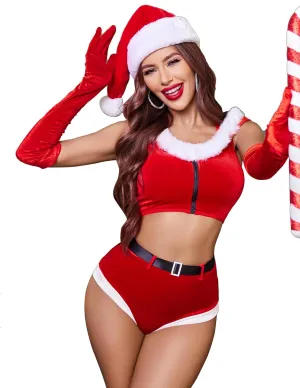 Avidlove Lingerie for Women Fuzzy Velvet Babydoll Bodysuit Boudior Outfits 2 Piece Pajamas with Belt