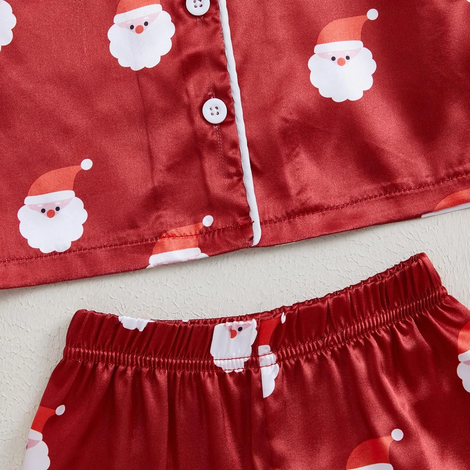 Baby Boy Girl Christmas Silk Pajamas Set Button Down Deer Santa Long Sleeve Shirts Tops and Pants Satin Pj Sets
