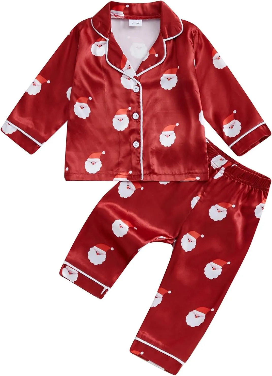 Baby Boy Girl Christmas Silk Pajamas Set Button Down Deer Santa Long Sleeve Shirts Tops and Pants Satin Pj Sets