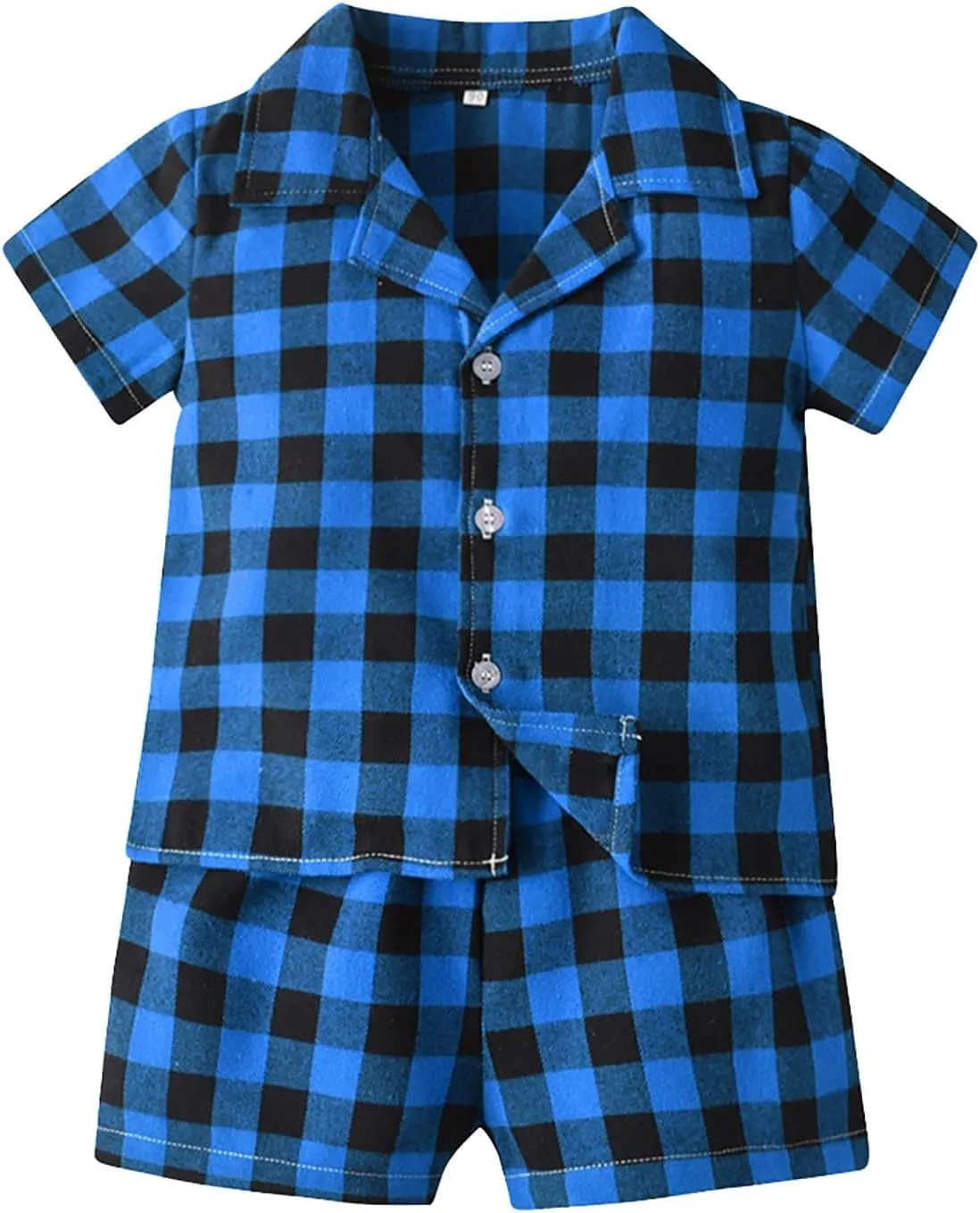 Baby Boys Girls Pa𝗷amas Set Plaid Lapel Short Sleeved Cotton Soft P𝗝s 2 Pack Slee𝗽wear Button Loun𝗴ewear N𝐢ghtwear
