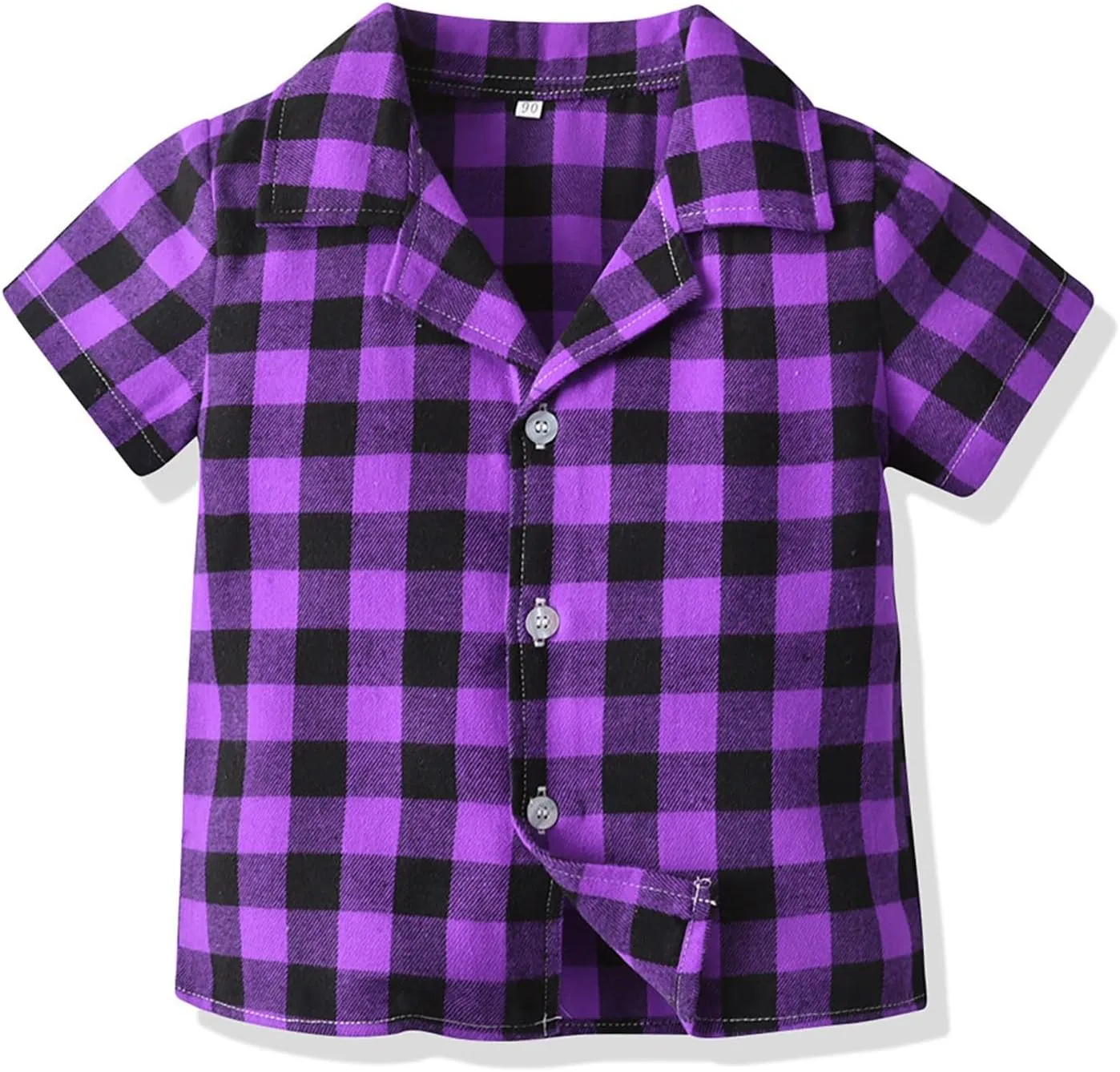 Baby Boys Girls Pa𝗷amas Set Plaid Lapel Short Sleeved Cotton Soft P𝗝s 2 Pack Slee𝗽wear Button Loun𝗴ewear N𝐢ghtwear