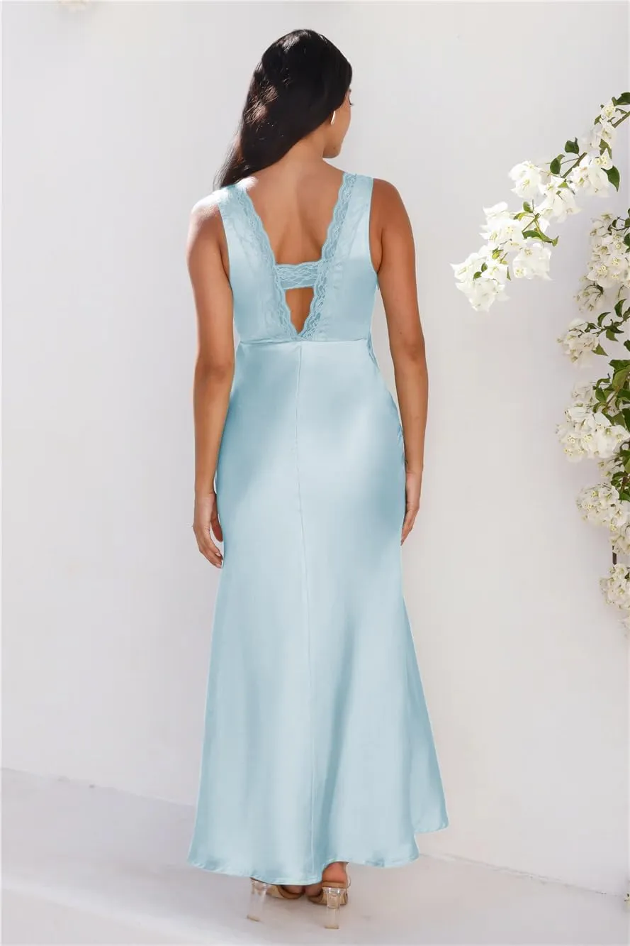 BAGONE Summer Satin Lace V Neck Backless Wedding Guest Maxi Dresses for Women Elegant Sleeveless Open Back Cocktail Dress