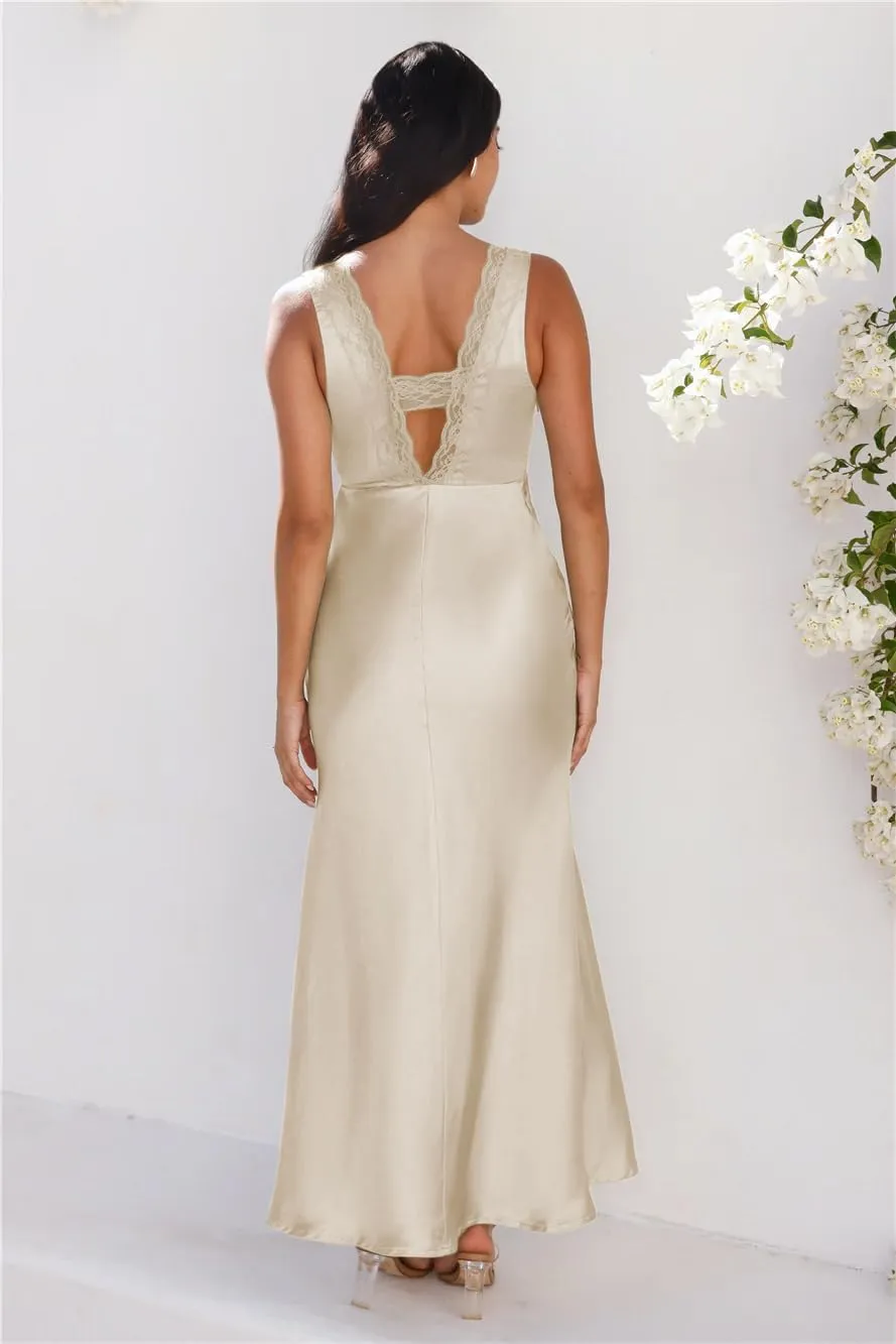 BAGONE Summer Satin Lace V Neck Backless Wedding Guest Maxi Dresses for Women Elegant Sleeveless Open Back Cocktail Dress