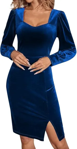 BAXLIMEK Velvet Dress for Women,2025 Elegant Sexy Bodycon Cocktail Dress Irregular Ruched Slit Hem Formal Wedding Guest Dress